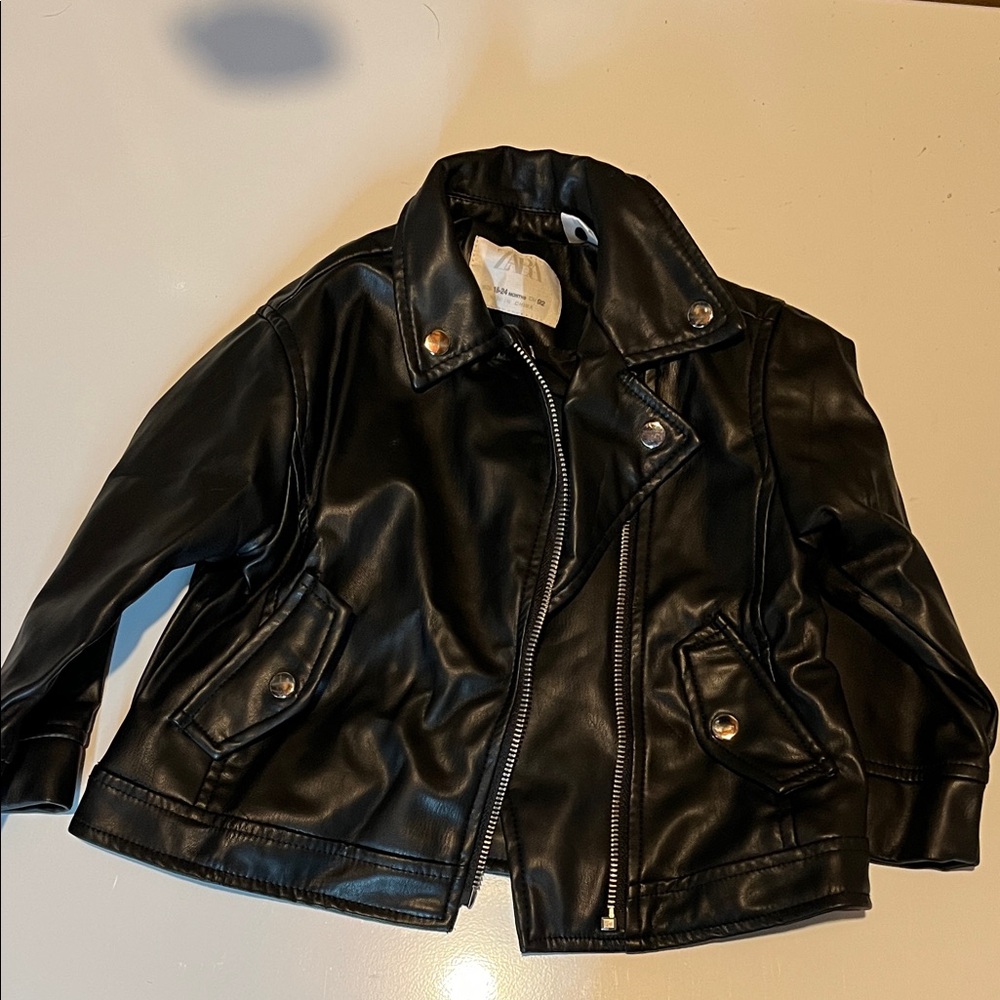 Zara Kids Black Faux Leather Jacket